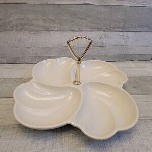 Vintage Haeger Ceramic Divided Serving Dish With Gold Handle 4 Sections Cream Fi